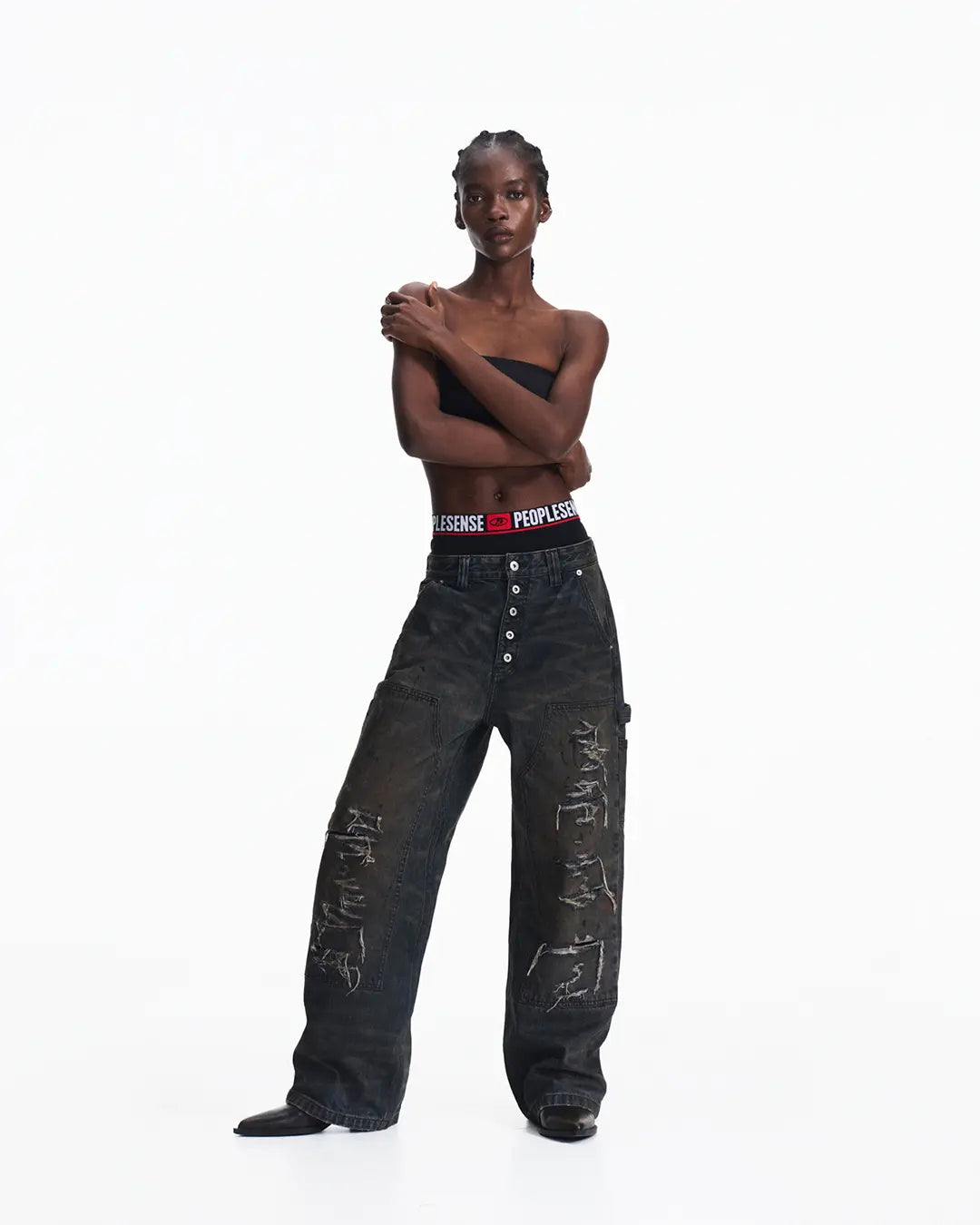 Peoplesense Irregular Hole Mud-Dye Jeans