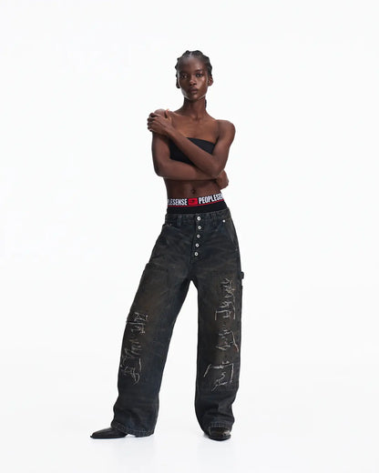 Peoplesense Irregular Hole Mud-Dye Jeans