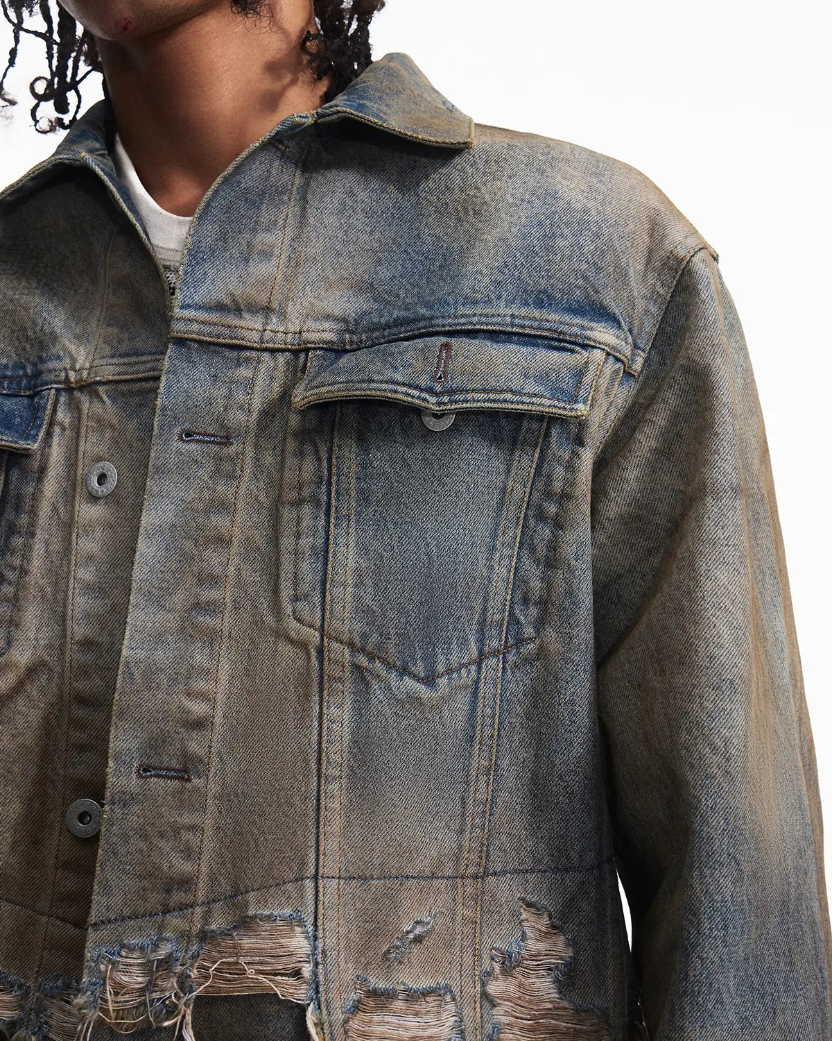 Peoplesense Vintage Two-Tone Fringed Denim Trucker