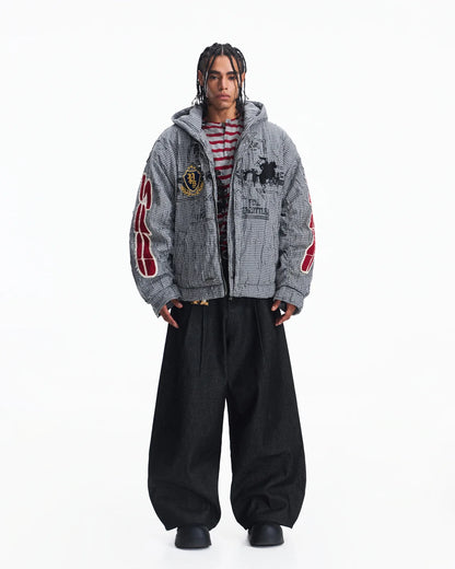 Peoplesense Hooded Plaid Texture Racer Jacket