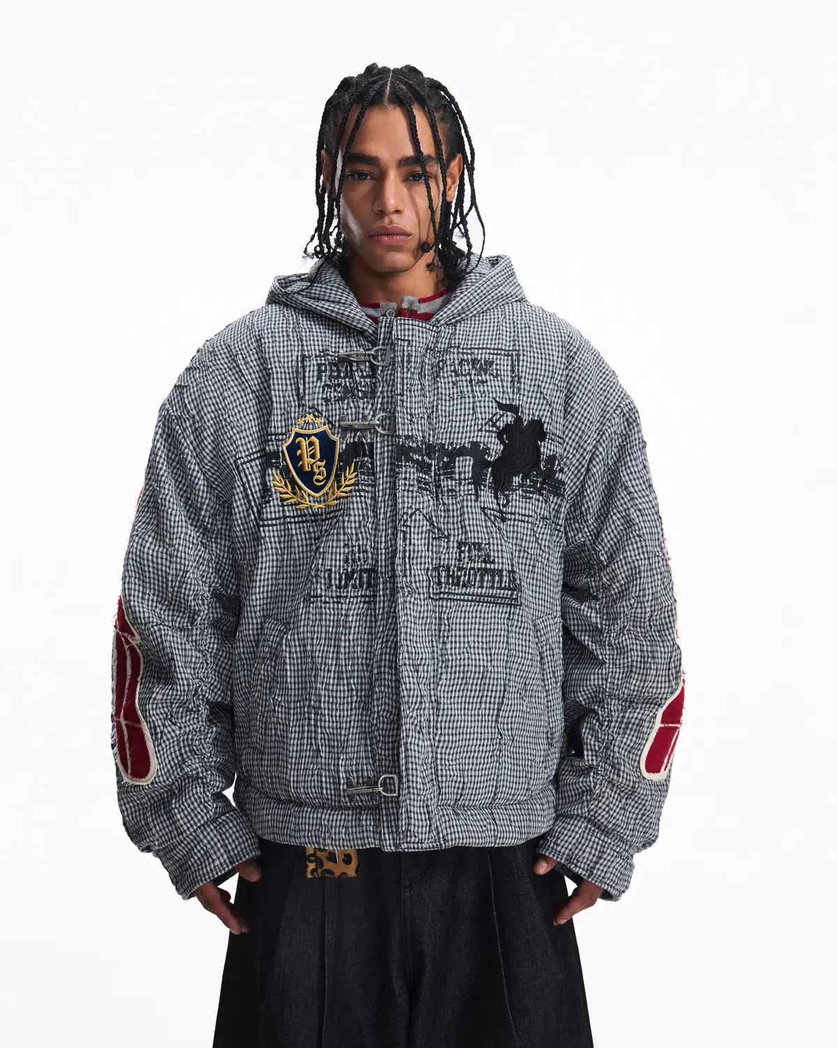 Peoplesense Hooded Plaid Texture Racer Jacket