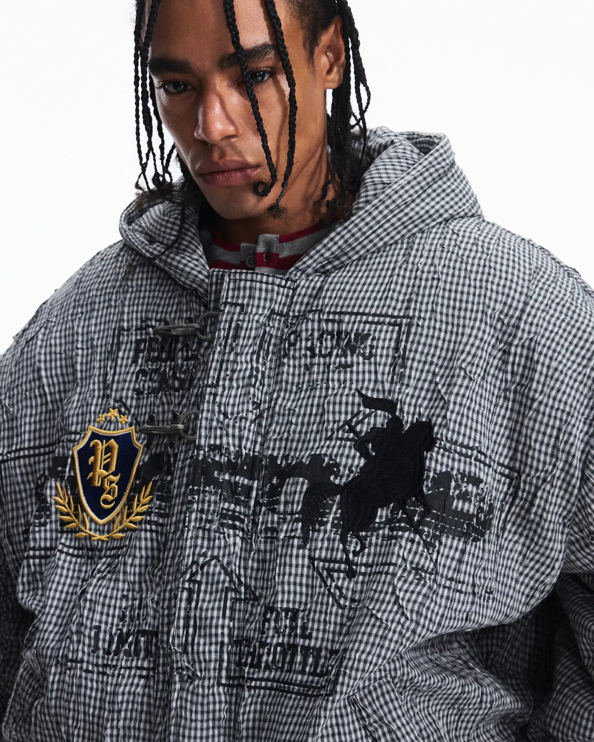 Peoplesense Hooded Plaid Texture Racer Jacket