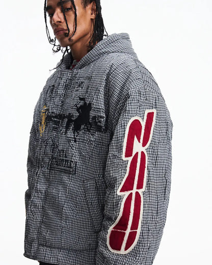 Peoplesense Hooded Plaid Texture Racer Jacket