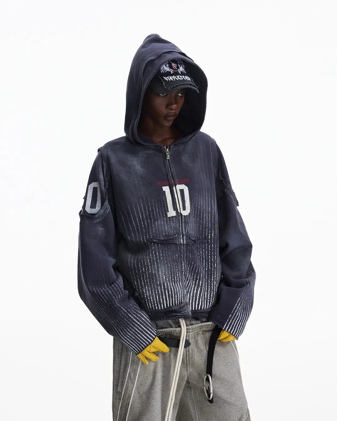 Peoplesense Vertical Striped Distressed Hoodie
