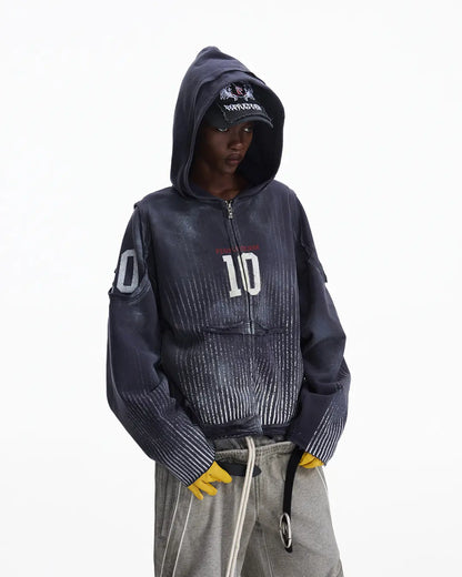 Peoplesense Vertical Striped Distressed Hoodie