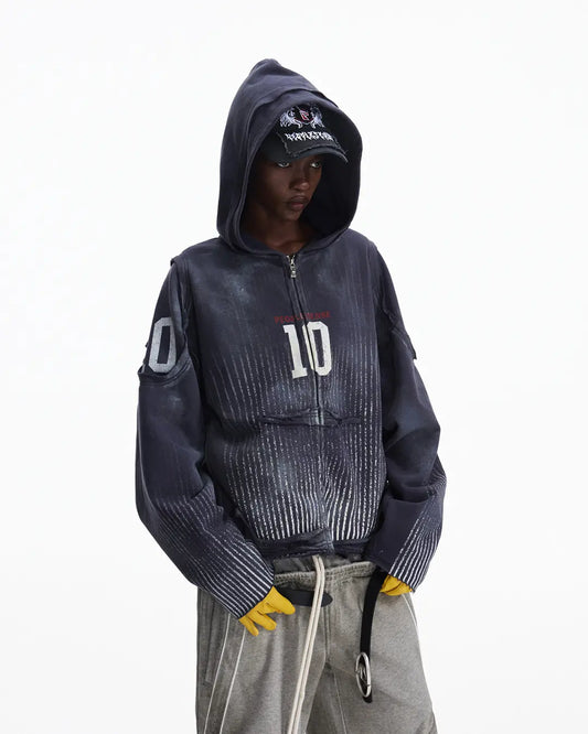 Peoplesense Vertical Striped Distressed Hoodie