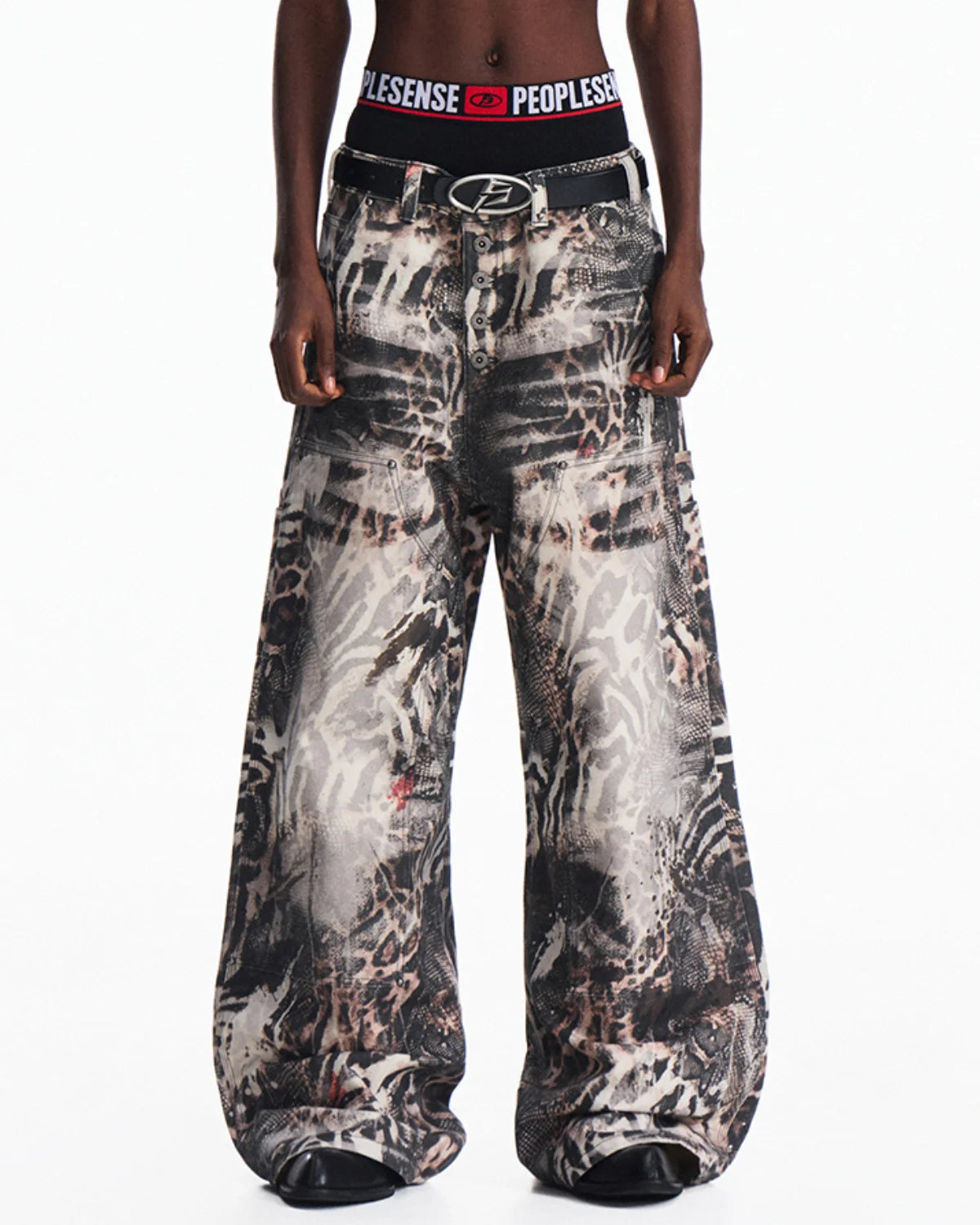 Peoplesense Washed Animal Print Straight-Leg Pants