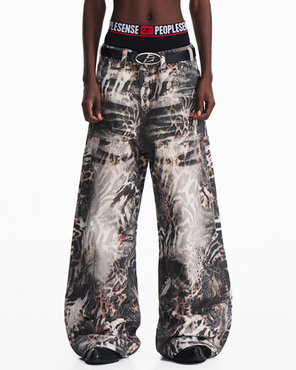 Peoplesense Washed Animal Print Straight-Leg Pants