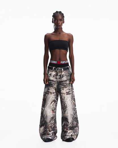 Peoplesense Washed Animal Print Straight-Leg Pants