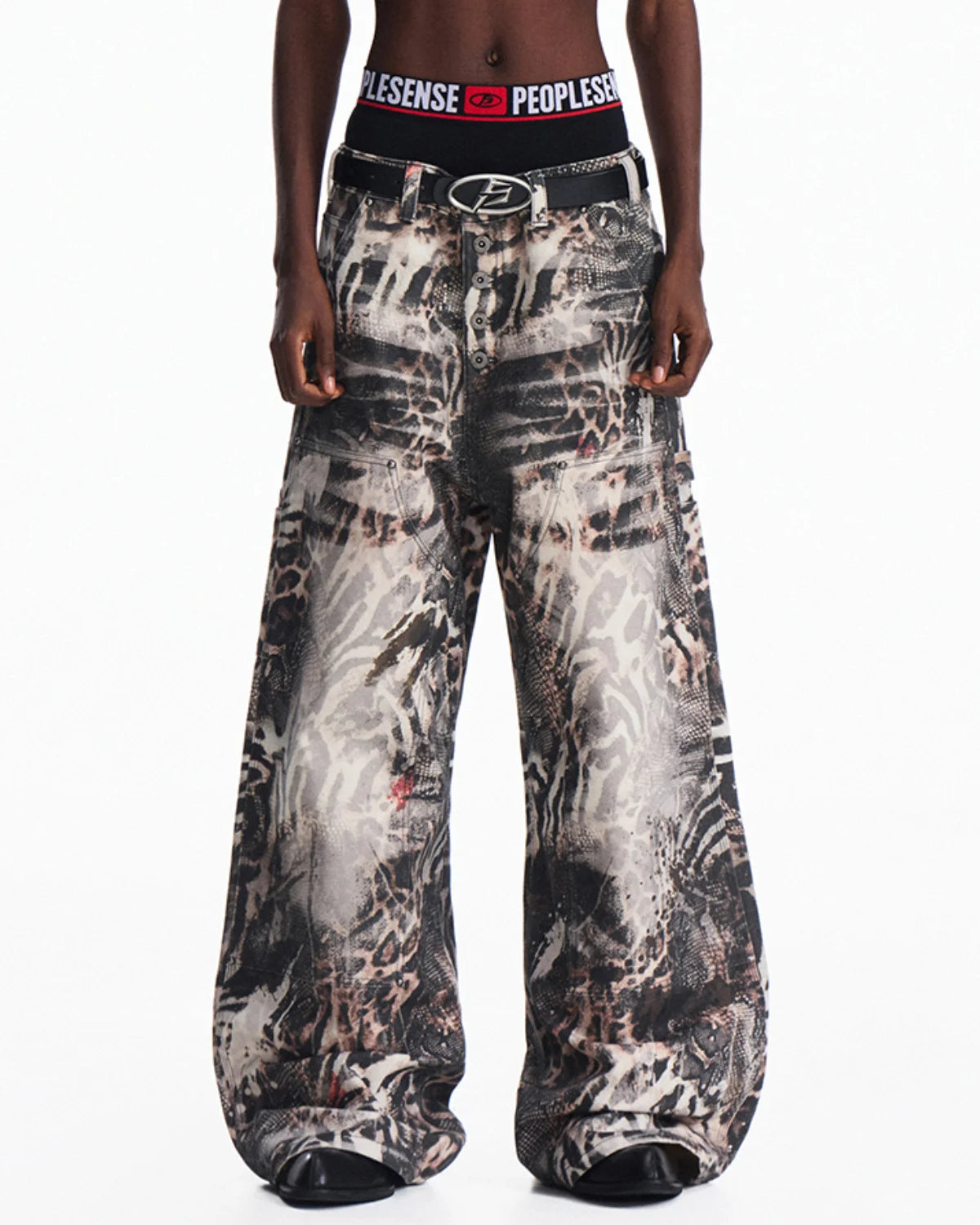 Peoplesense Washed Animal Print Straight-Leg Pants