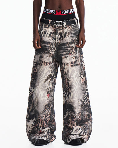 Peoplesense Washed Animal Print Straight-Leg Pants