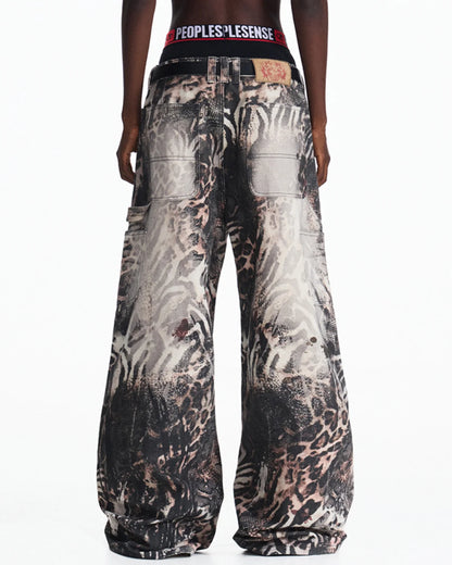 Peoplesense Washed Animal Print Straight-Leg Pants