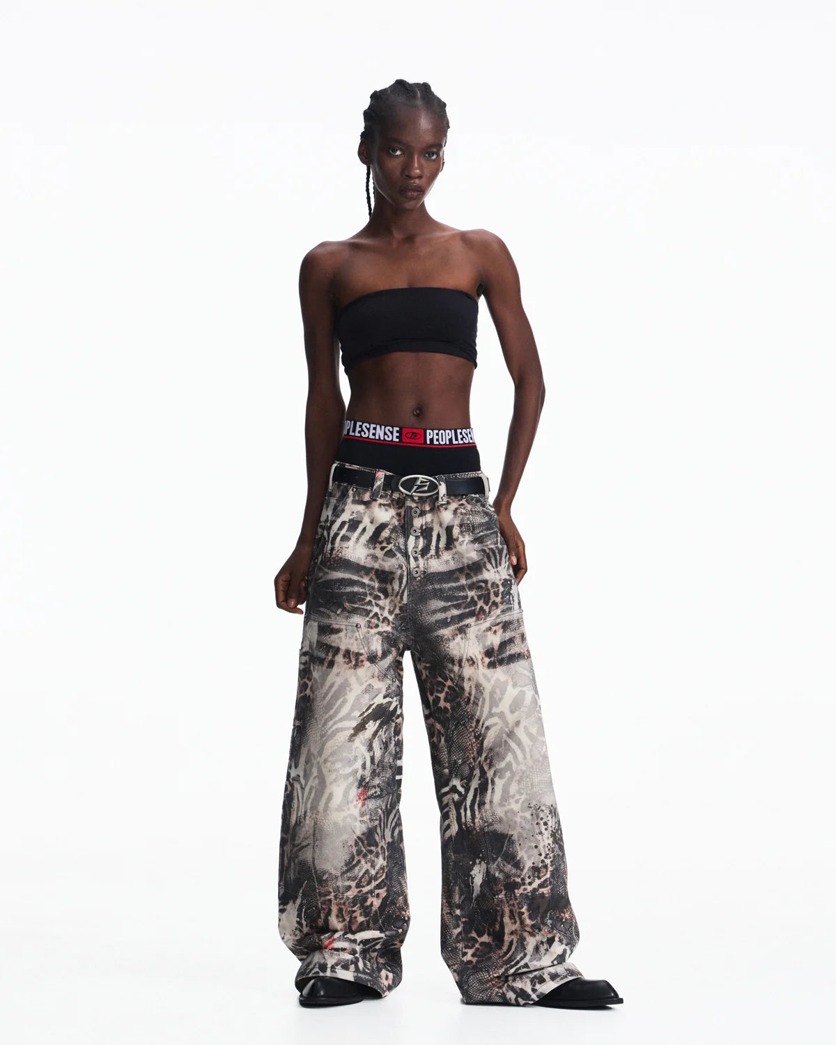 Peoplesense Washed Animal Print Straight-Leg Pants