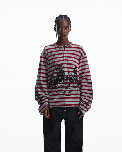 Peoplesense Vintage Red and Gray Striped Knit Top
