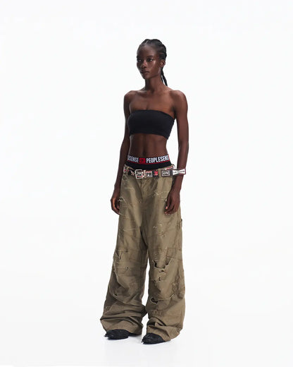 Peoplesense Distressed Checkered Utility Pants