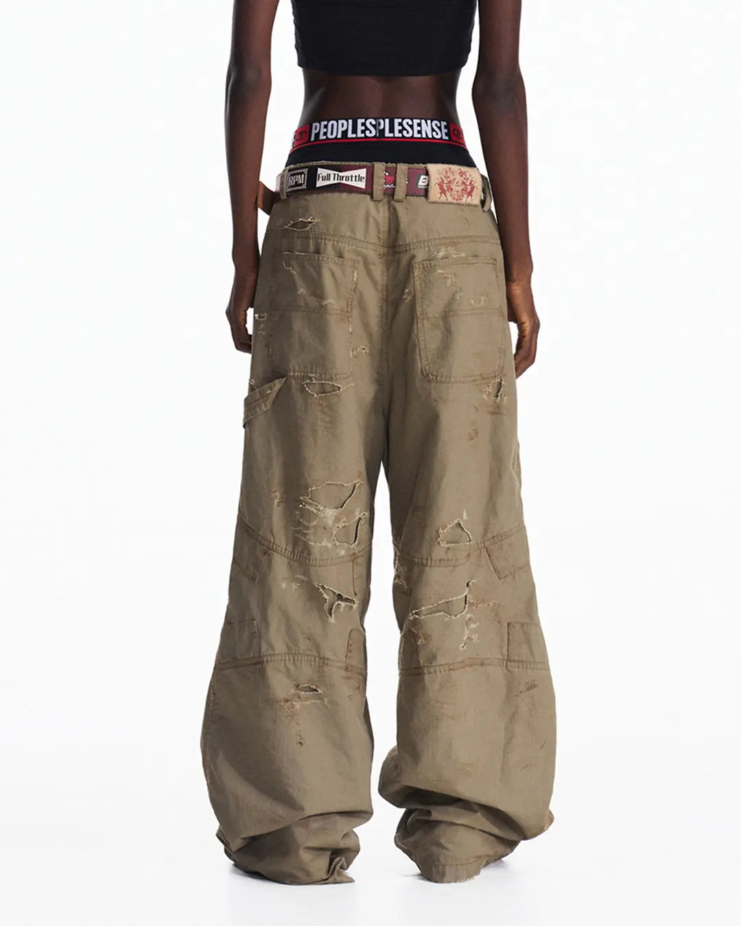 Peoplesense Distressed Checkered Utility Pants