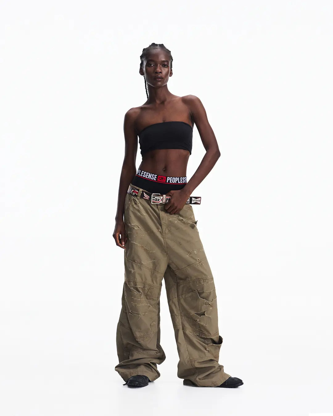 Peoplesense Distressed Checkered Utility Pants