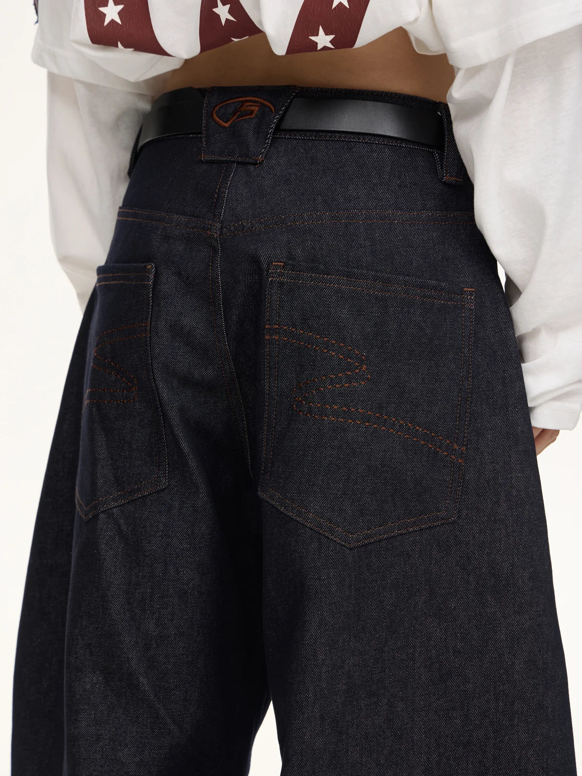 peoplesense ワイドレッグ デニム・バルーンジーンズ Peoplesense Dark Blue Raw Denim Jeans with Wide-leg