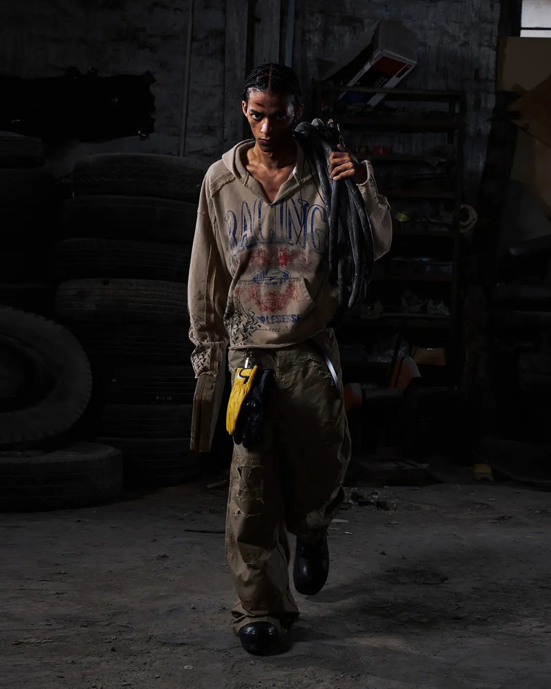 Peoplesense Distressed Vintage Racing Print Hoodie