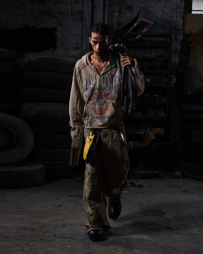 Peoplesense Distressed Vintage Racing Print Hoodie