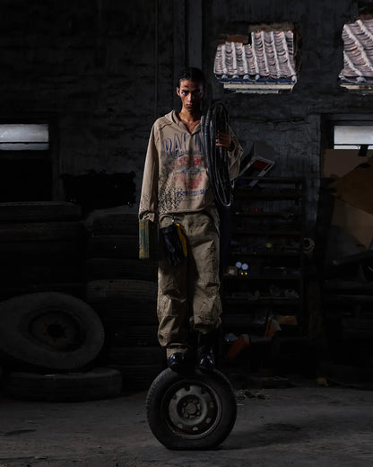 Peoplesense Distressed Vintage Racing Print Hoodie