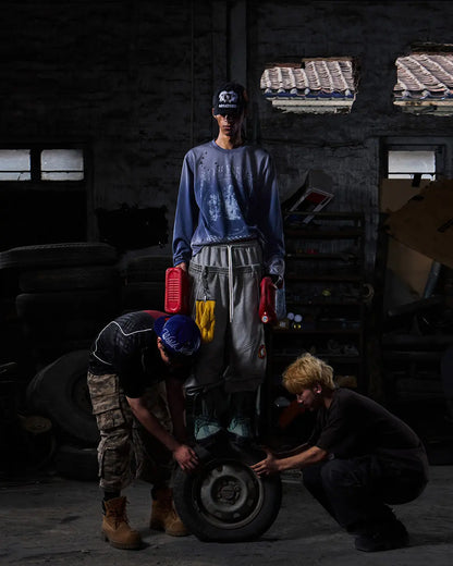 Peoplesense Blue Distressed Racing Flame Print T-Shirt