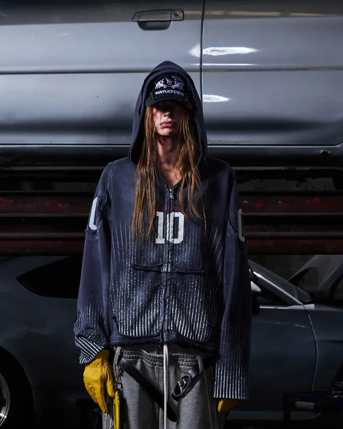 Peoplesense Vertical Striped Distressed Hoodie