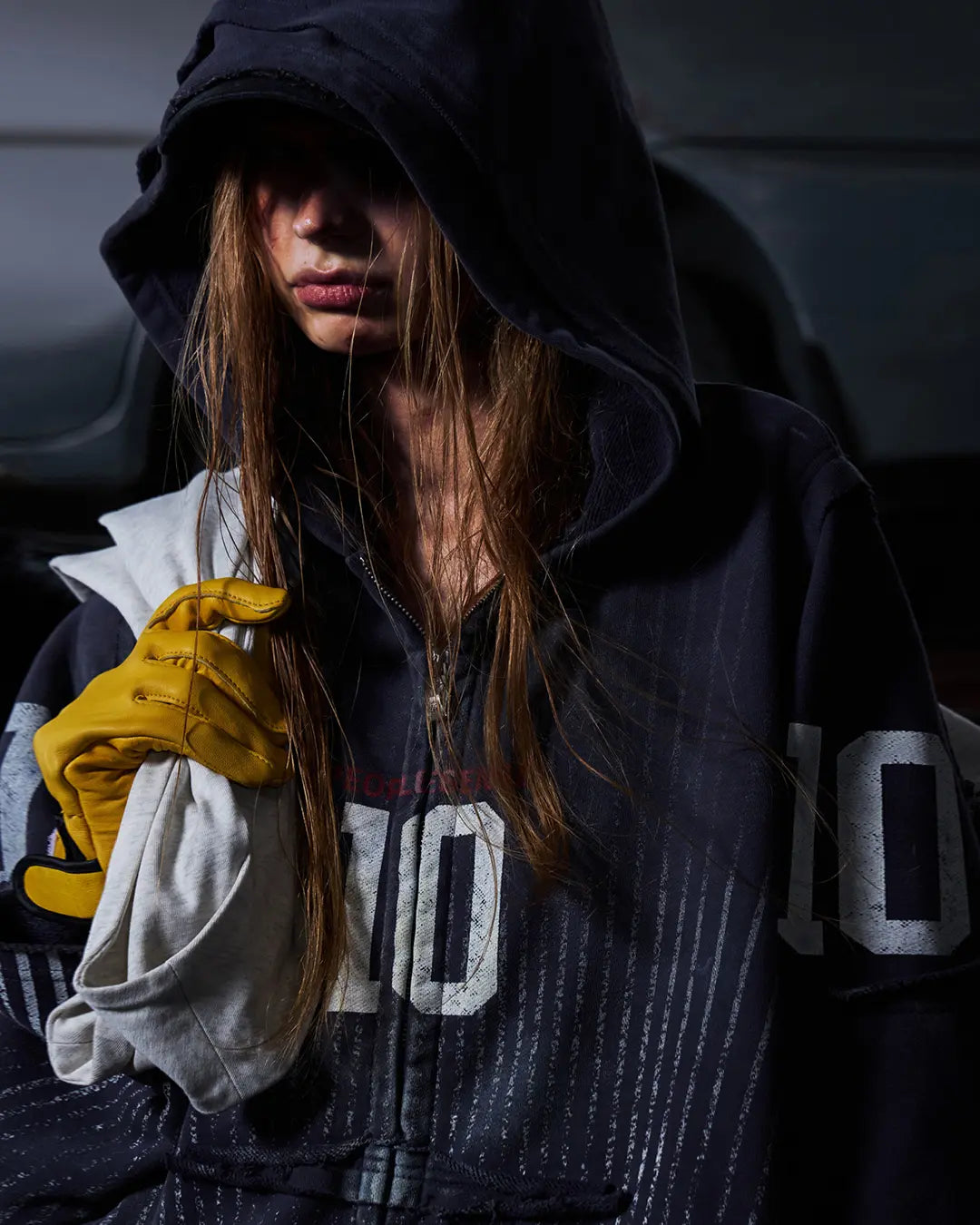 Peoplesense Vertical Striped Distressed Hoodie