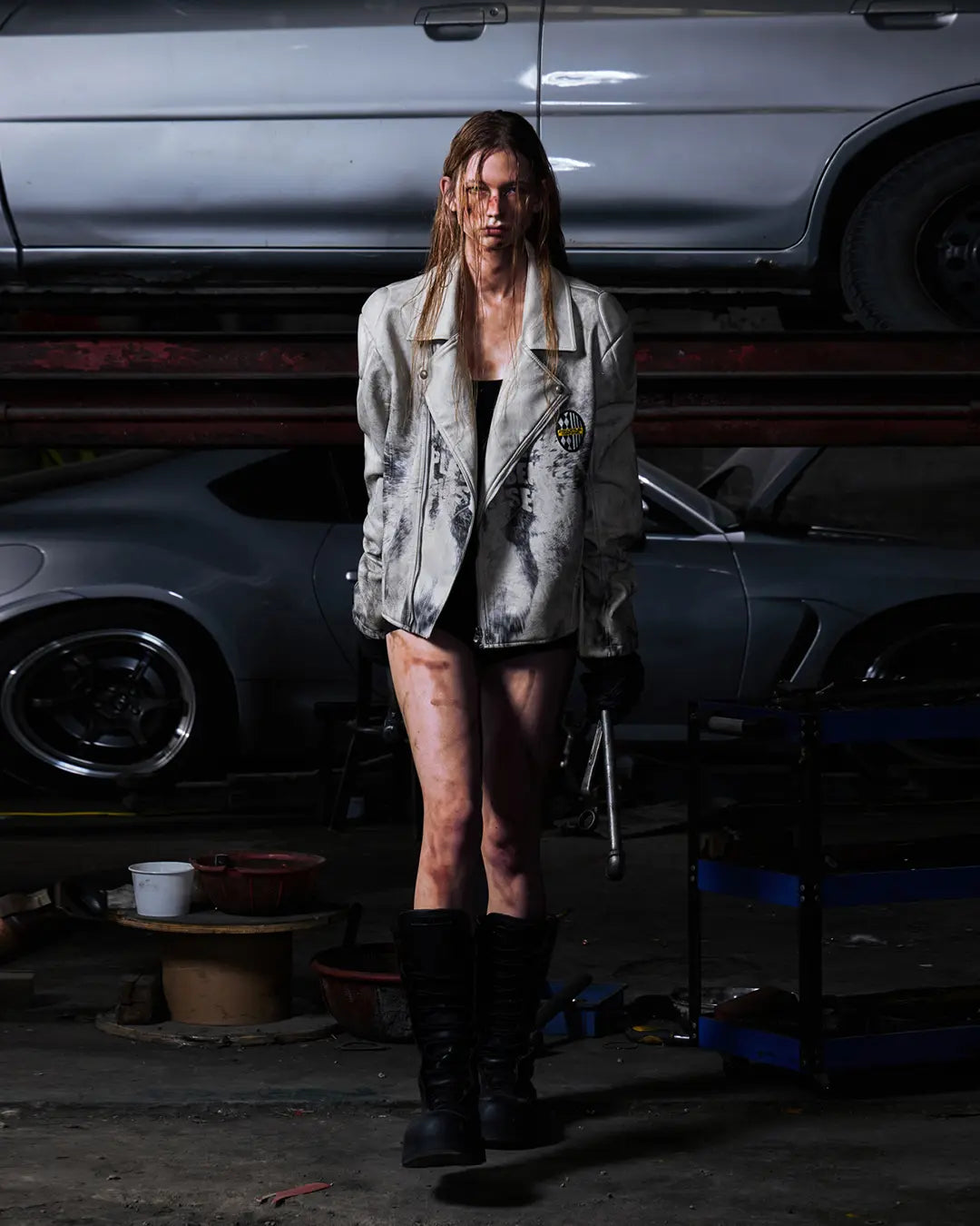 Peoplesense Short Printed Biker Leather Jacket