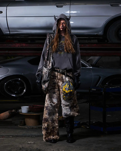 Peoplesense Tiger Print Distressed Hoodie