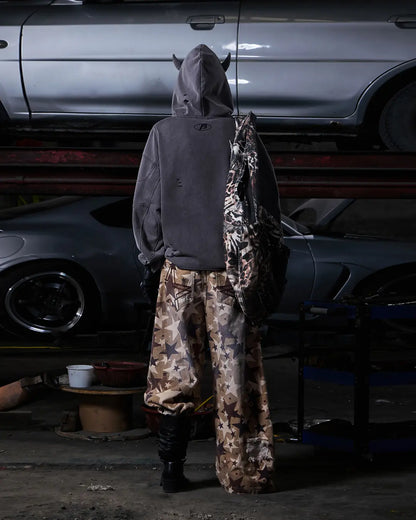 Peoplesense Tiger Print Distressed Hoodie