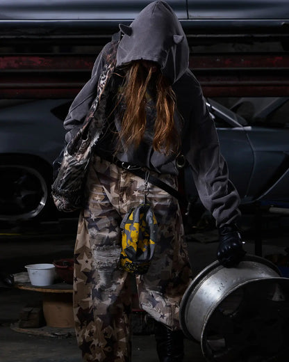 Peoplesense Tiger Print Distressed Hoodie