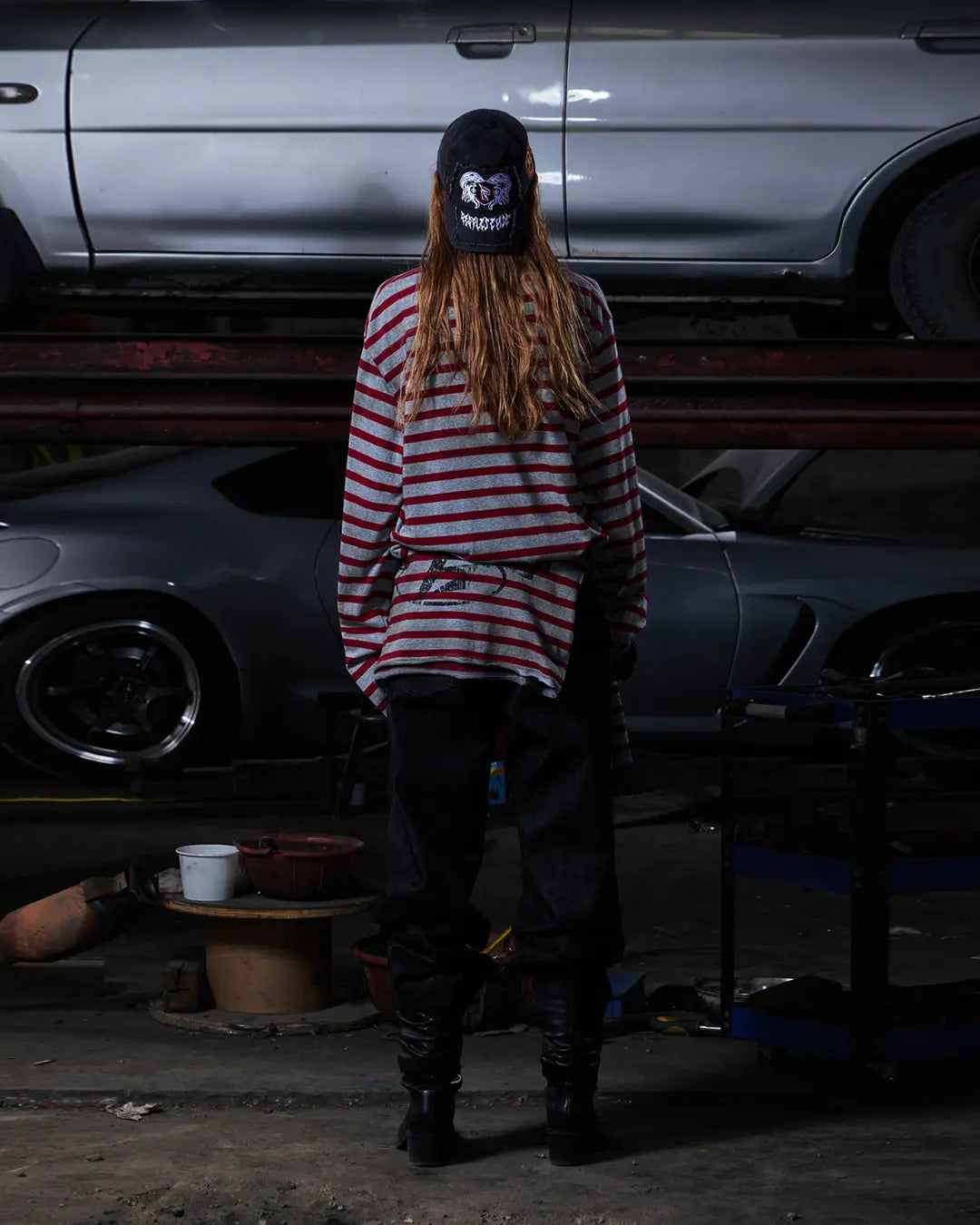 Peoplesense Vintage Red and Gray Striped Knit Top