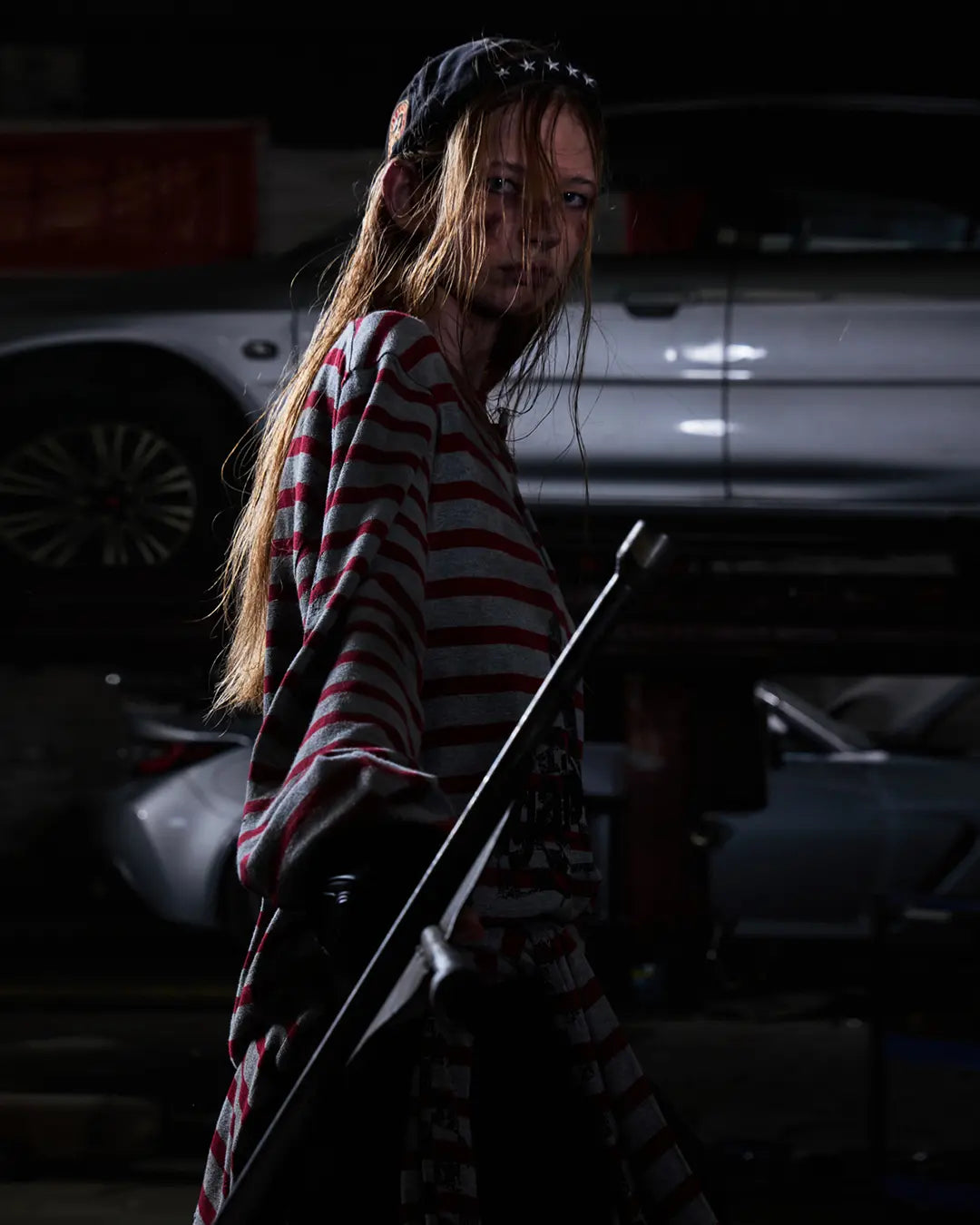 Peoplesense Vintage Red and Gray Striped Knit Top