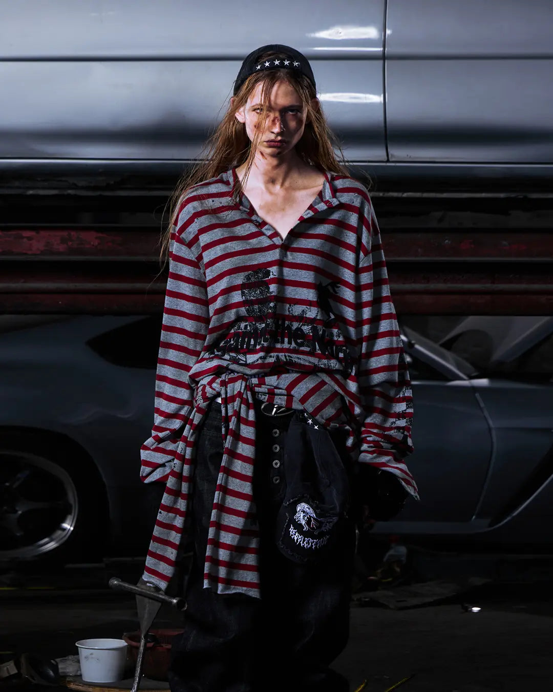 Peoplesense Vintage Red and Gray Striped Knit Top