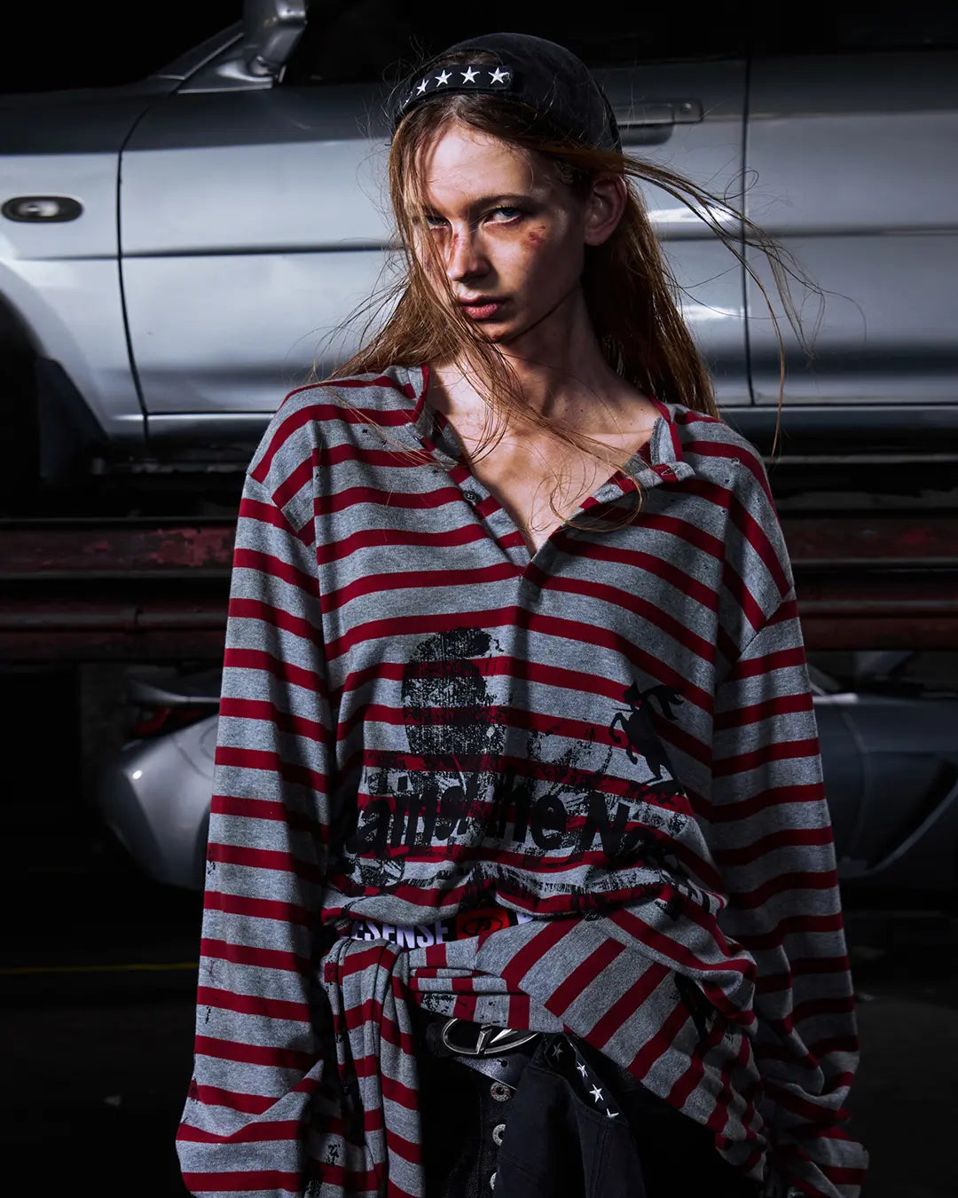 Peoplesense Vintage Red and Gray Striped Knit Top