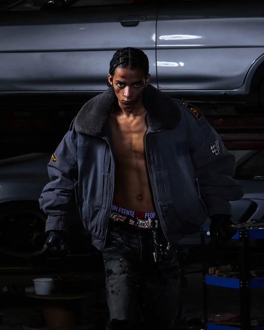 Peoplesense Distressed Patchwork Short Utility Coat