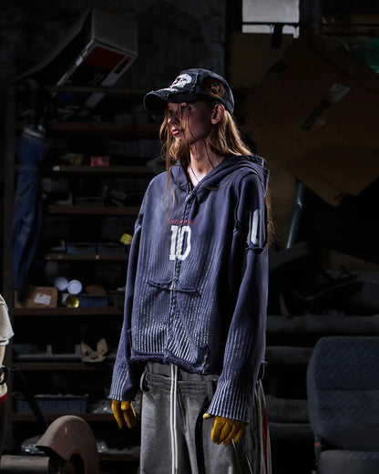 Peoplesense Vertical Striped Distressed Hoodie