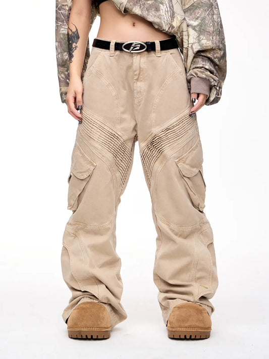 Pleated Straight Cargo Pants