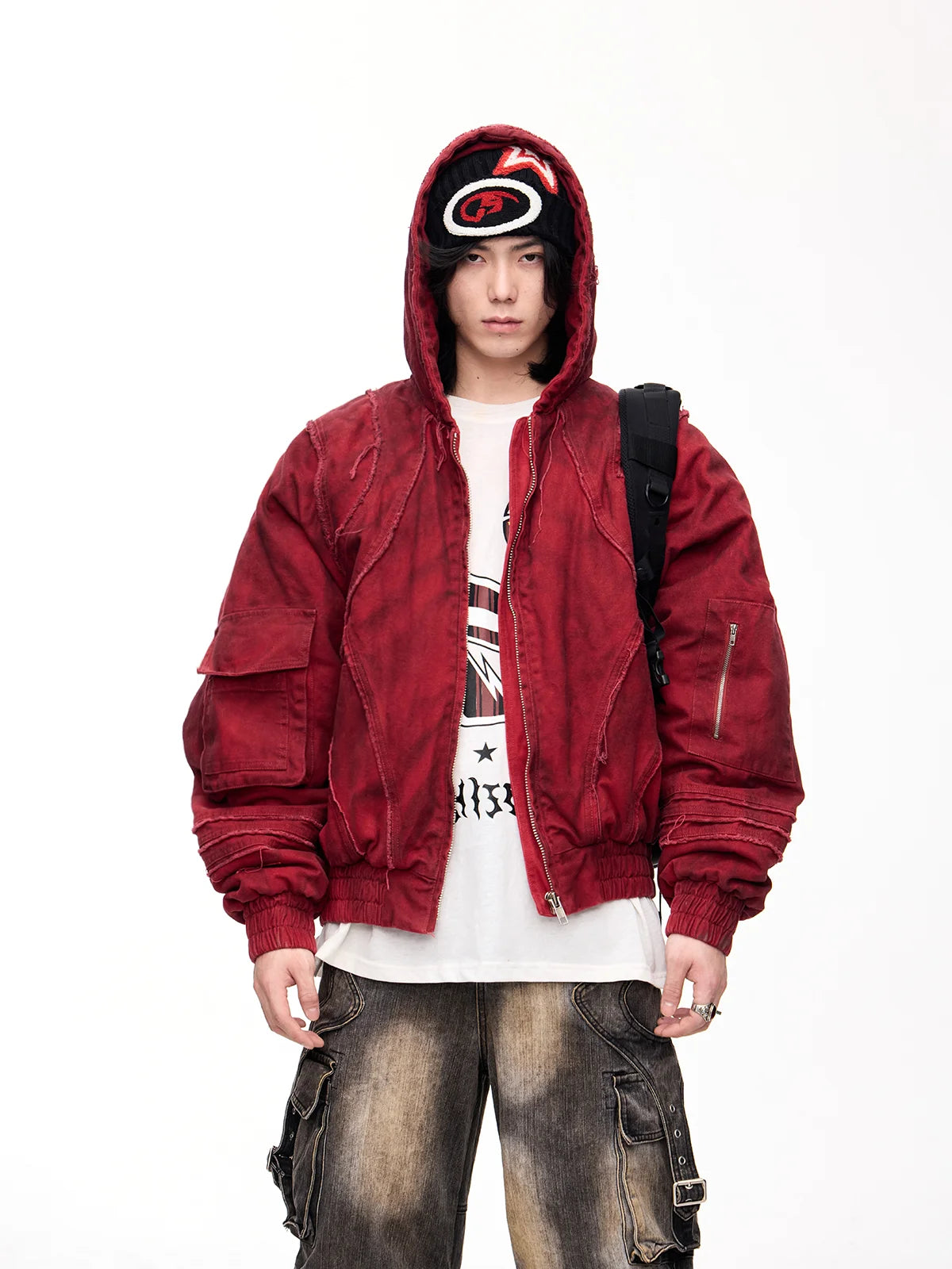 Hooded  Bomber Jacket Red