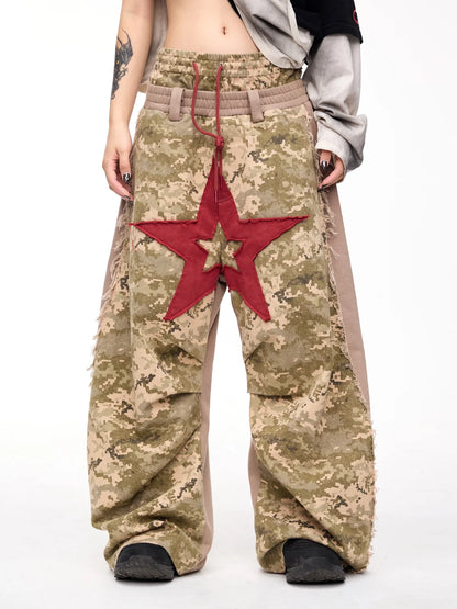 Camo Panel Double Waistband Cargo Pants