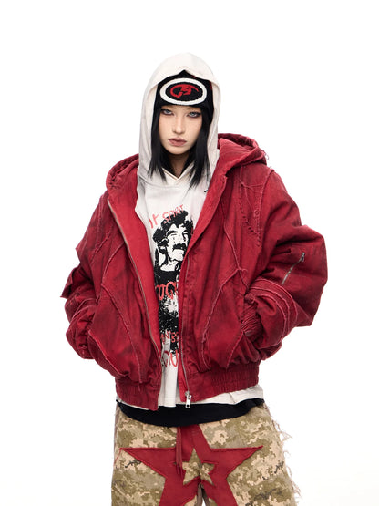 Hooded  Bomber Jacket Red