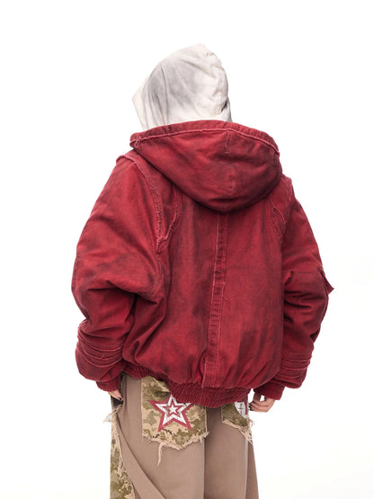 Hooded  Bomber Jacket Red