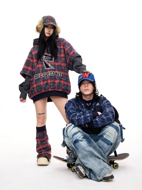 Peoplestyle Detachable Checked Oversized Sweatshirt