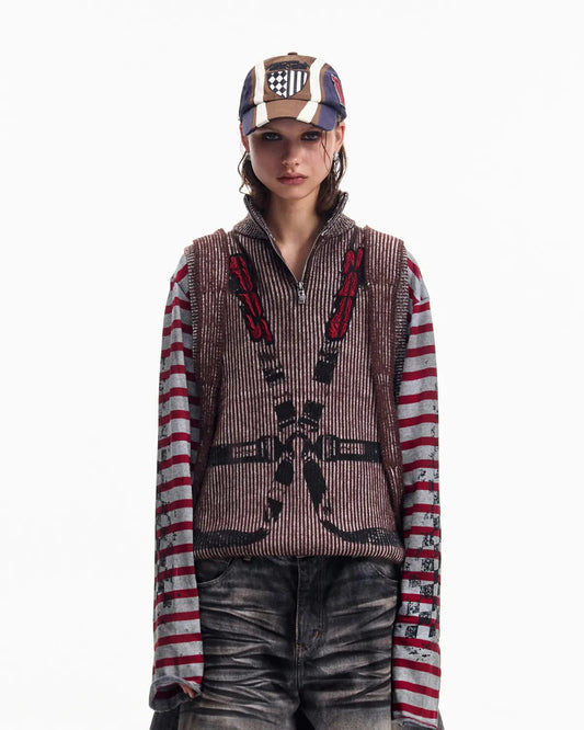 Peoplesense Vintage Washed Racing Knit Vest