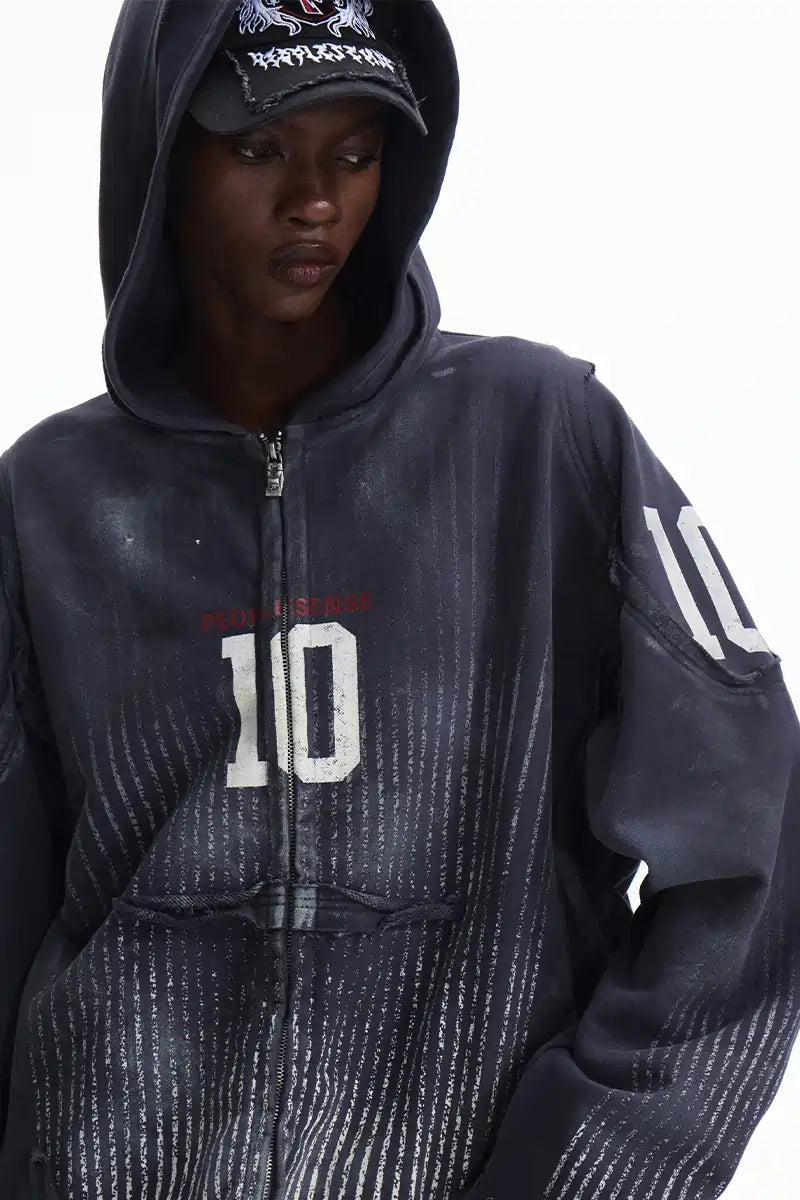 Peoplesense Vertical Striped Distressed Hoodie