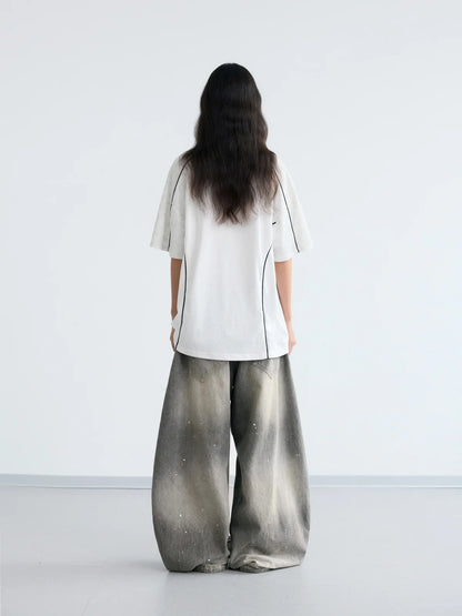 Peoplesense Vintage Ink-Splatter Grey Wide-Leg Jeans