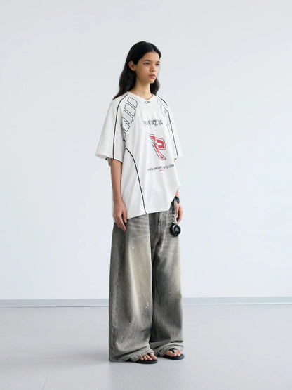 Peoplesense Vintage Ink-Splatter Grey Wide-Leg Jeans