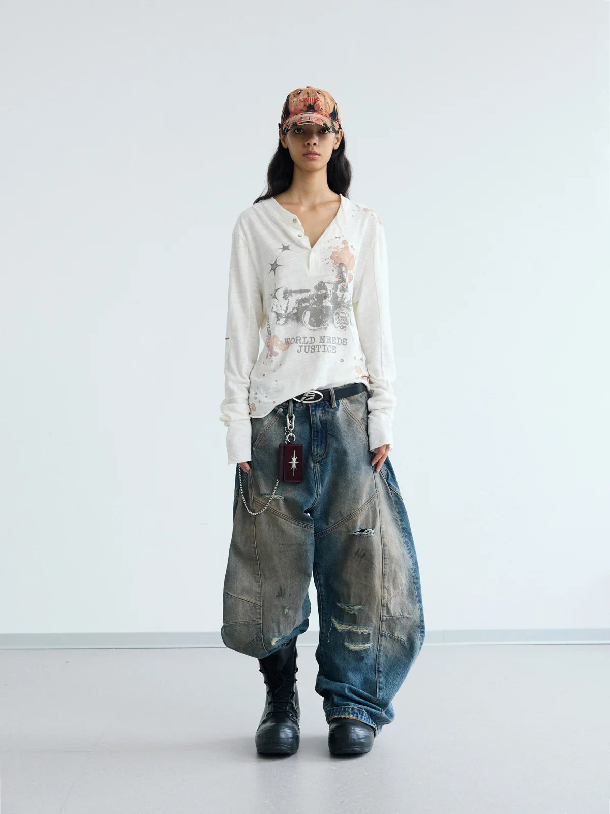 Peoplesense Ripped Mud Dyed Balloon Denim Jeans