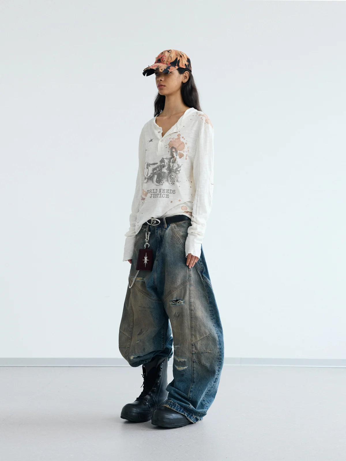 Peoplesense Ripped Mud Dyed Balloon Denim Jeans